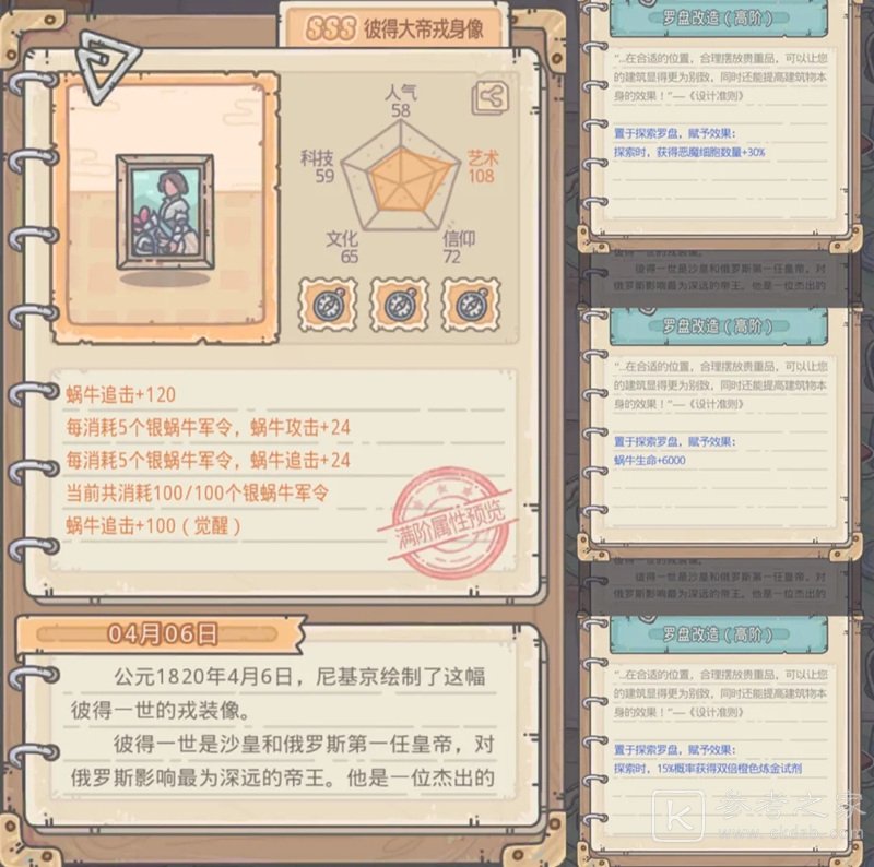 最强蜗牛3.19许愿周攻略大全 彼得大帝戎身像属性效果一览图片5