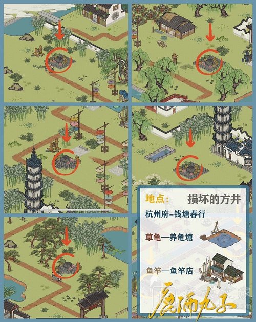 江南百景图钱塘春行迷雾怎么驱散？5个损坏的方井位置坐标图文一览图片3